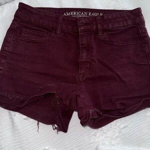 American eagle jean shorts, size 6, maroon color, high wasted